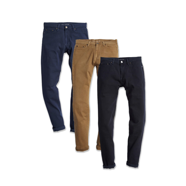 Men wearing Khaki/Blue/Navy Straight Mercer Jeans 3-Pack
