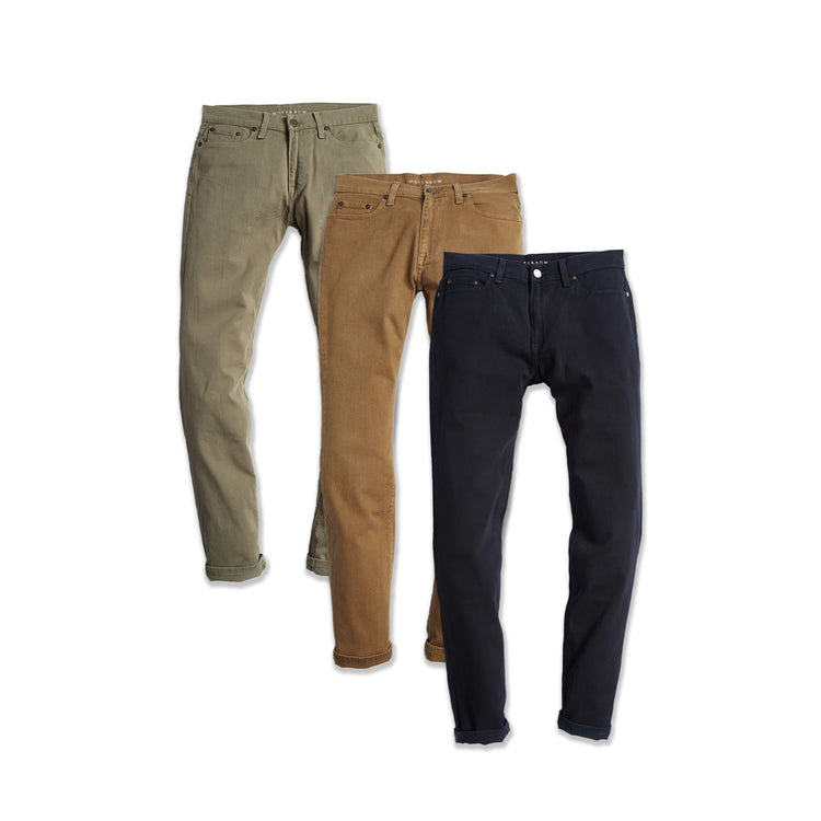 Men wearing Olive/Khaki/Navy Straight Mercer Jeans 3-Pack