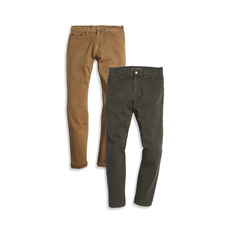 Men wearing Khaki/Military Green Skinny Twill Stretch Jeans 2-Pack