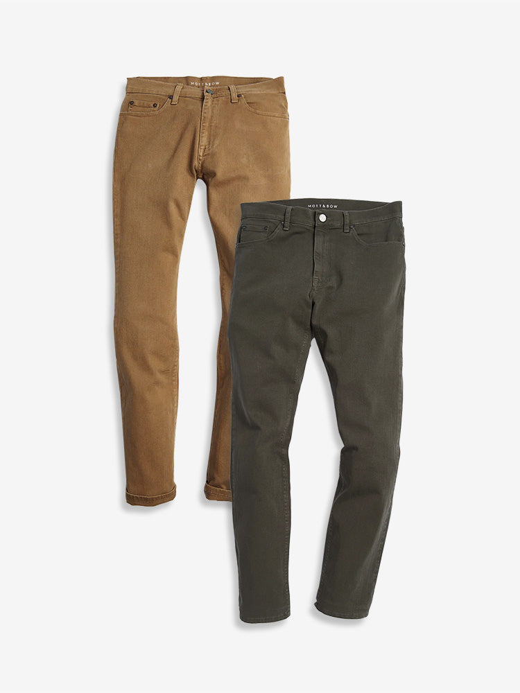 Men wearing Khaki/Military Green Skinny Twill Stretch Jeans 2-Pack