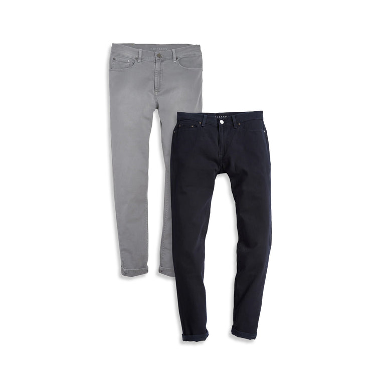 Men wearing Light Gray/Navy Slim Twill Stretch Jeans 2-Pack