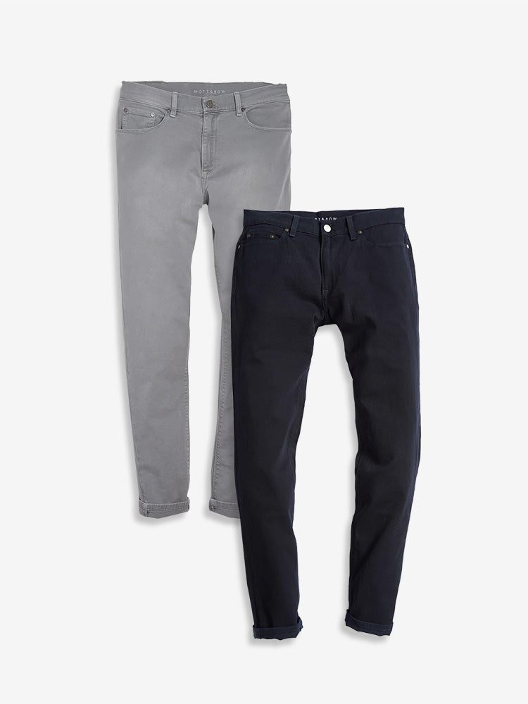 Men wearing Light Gray/Navy Slim Twill Stretch Jeans 2-Pack