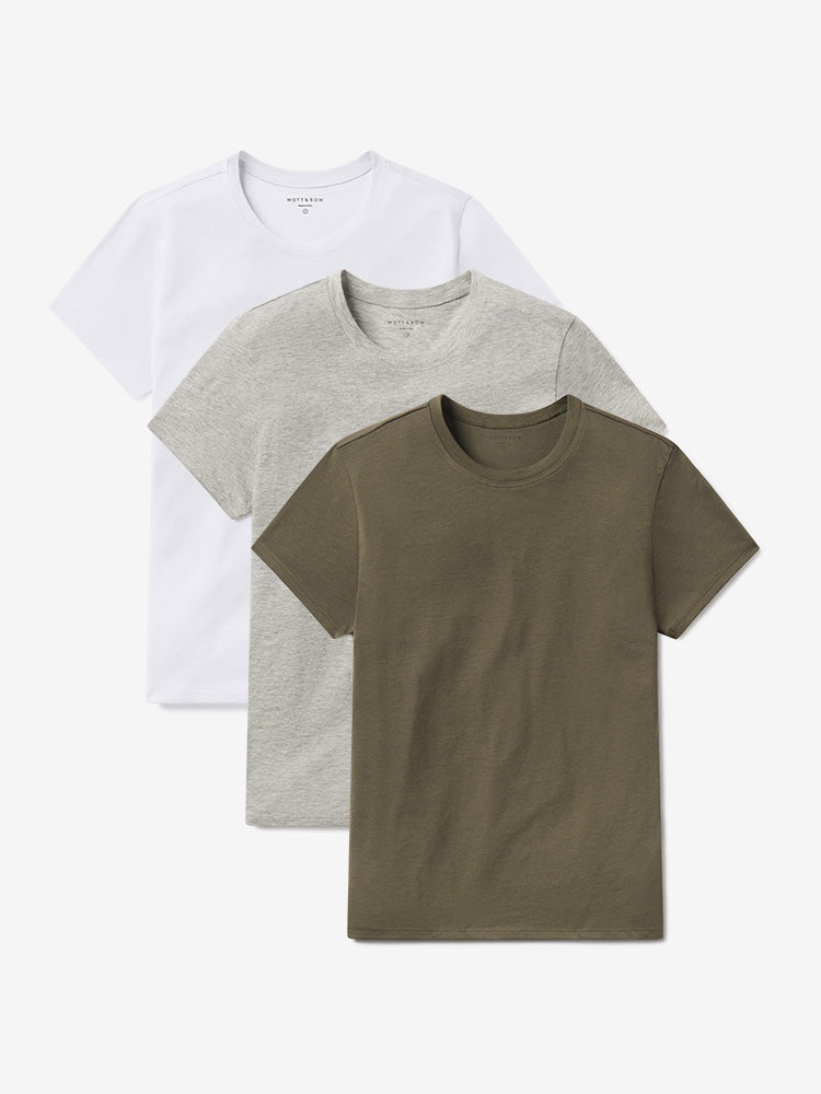 Women wearing Military Green/Heather Gray/White Fitted Crew Marcy 3-Pack