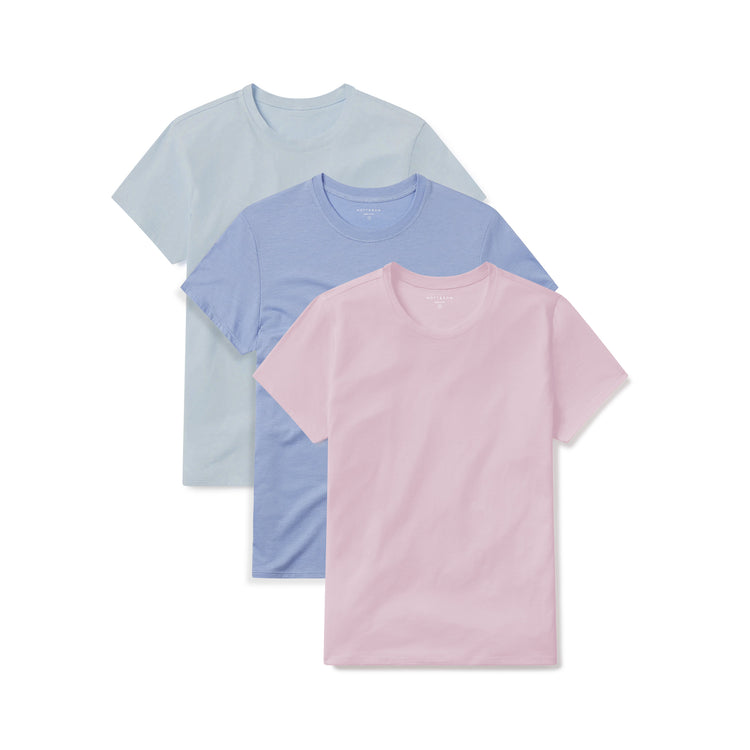 Women wearing Rose Pink/Ice Blue/Hydrangea Fitted Crew Marcy 3-Pack
