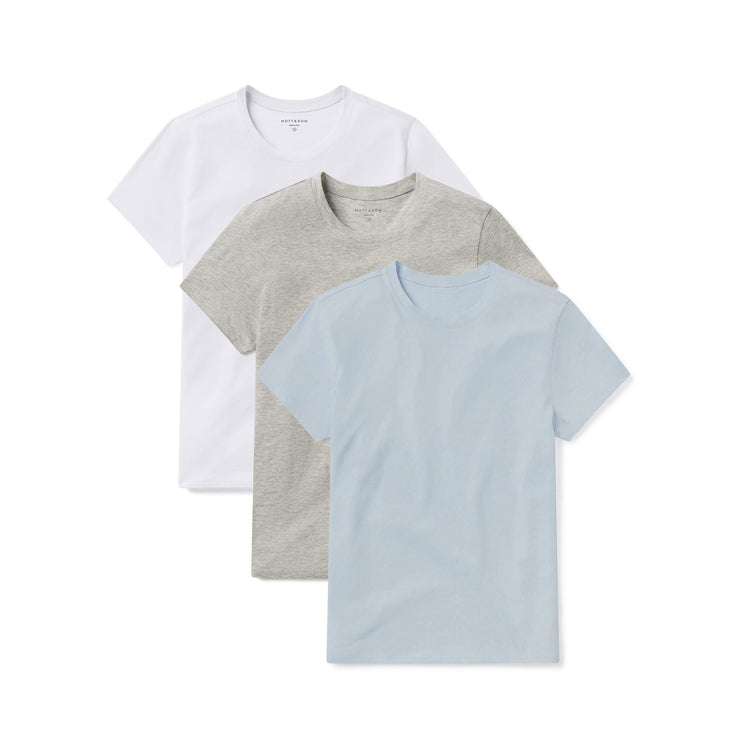 Women wearing White/Heather Gray/Ice blue Fitted Crew Marcy 3-Pack