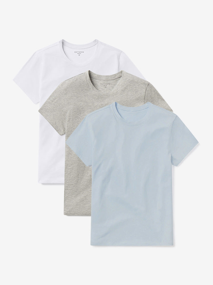 Women wearing White/Heather Gray/Ice blue Fitted Crew Marcy 3-Pack
