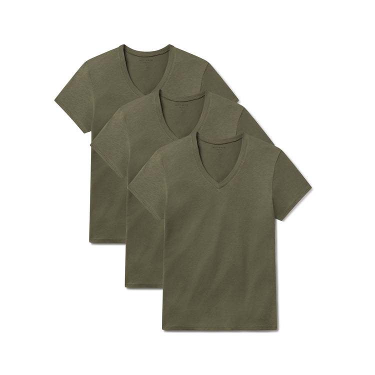Women wearing Military Green Relaxed V-Neck Marcy Tee 3-Pack