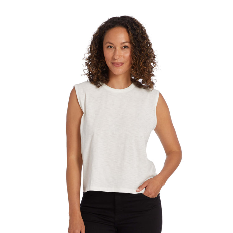 Women wearing Bone Relaxed Slub Tank