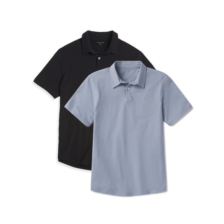 Men wearing Black/California Blue Jersey Sueded Polo 2-Pack