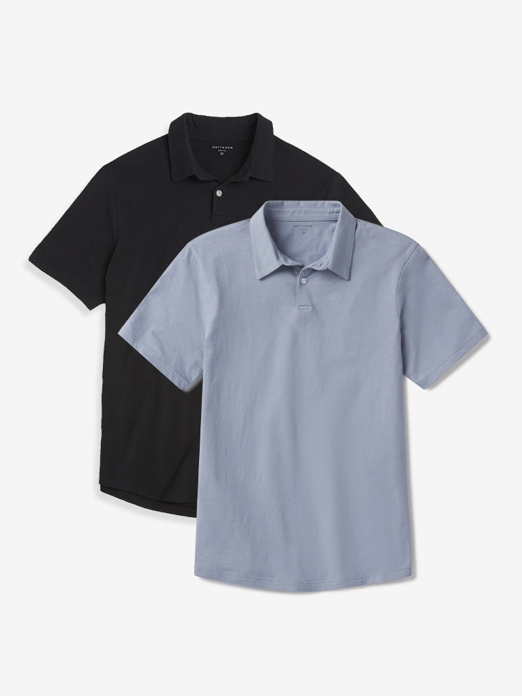 Men wearing Black/California Blue Jersey Sueded Polo 2-Pack