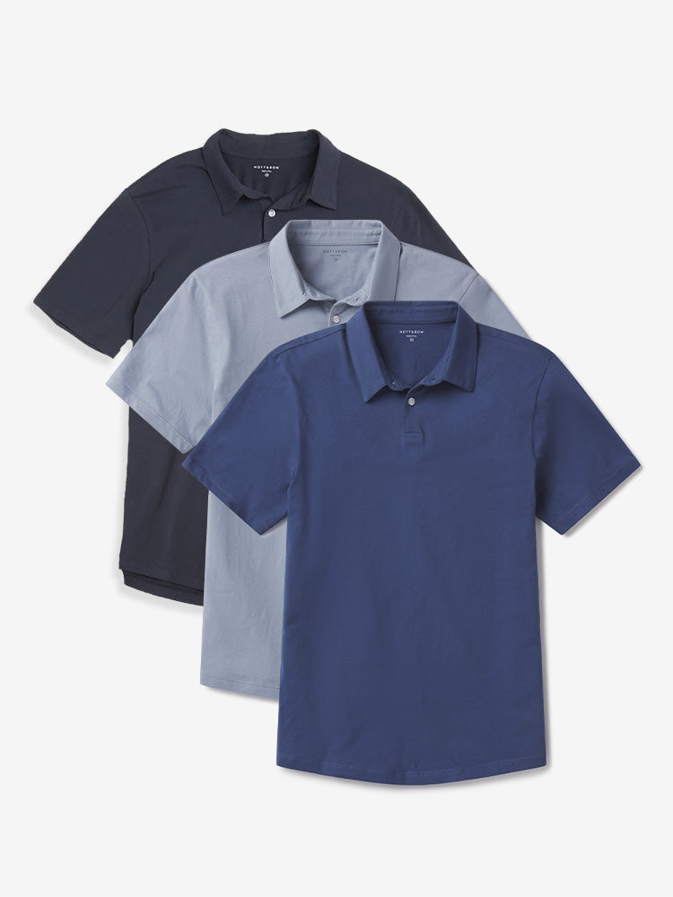Men wearing Baltic Blue/California Blue/Navy Jersey Sueded Polo 3-Pack