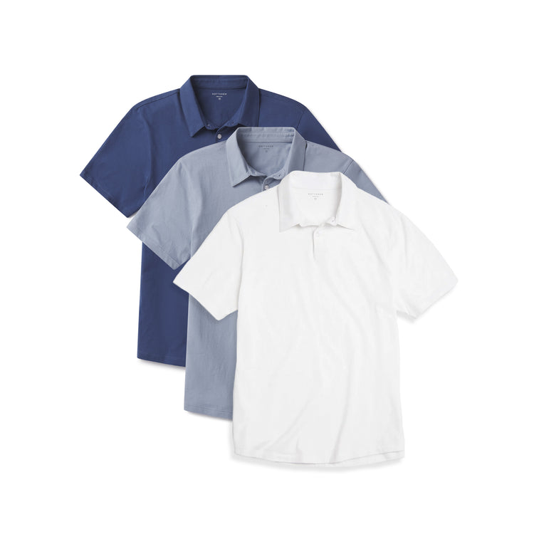 Men wearing White/California Blue/Baltic Blue Jersey Sueded Polo 3-Pack