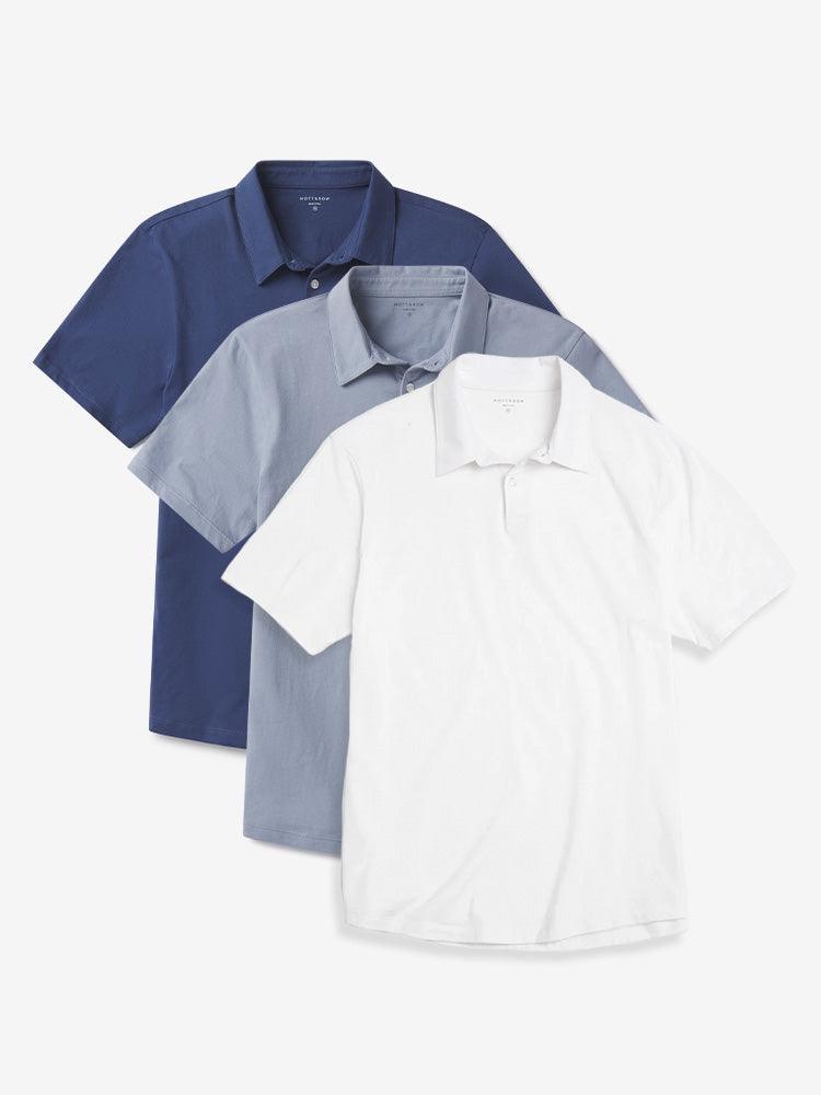 Men wearing White/California Blue/Baltic Blue Jersey Sueded Polo 3-Pack