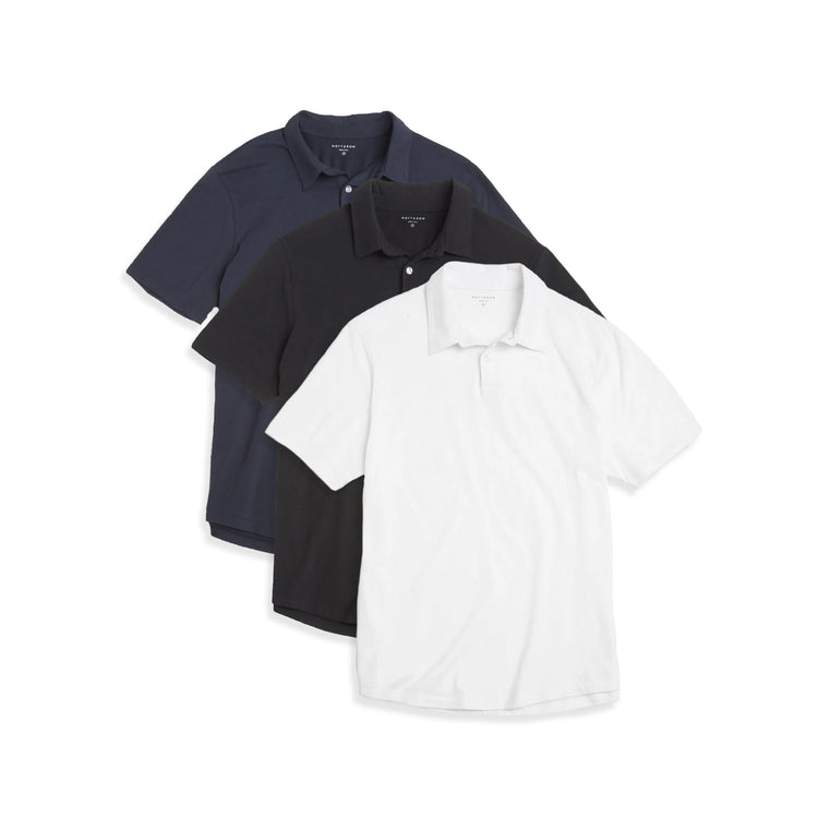 Men wearing White/Black/Navy Jersey Sueded Polo 3-Pack