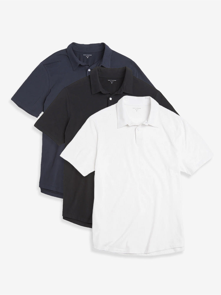 Men wearing White/Black/Navy Jersey Sueded Polo 3-Pack