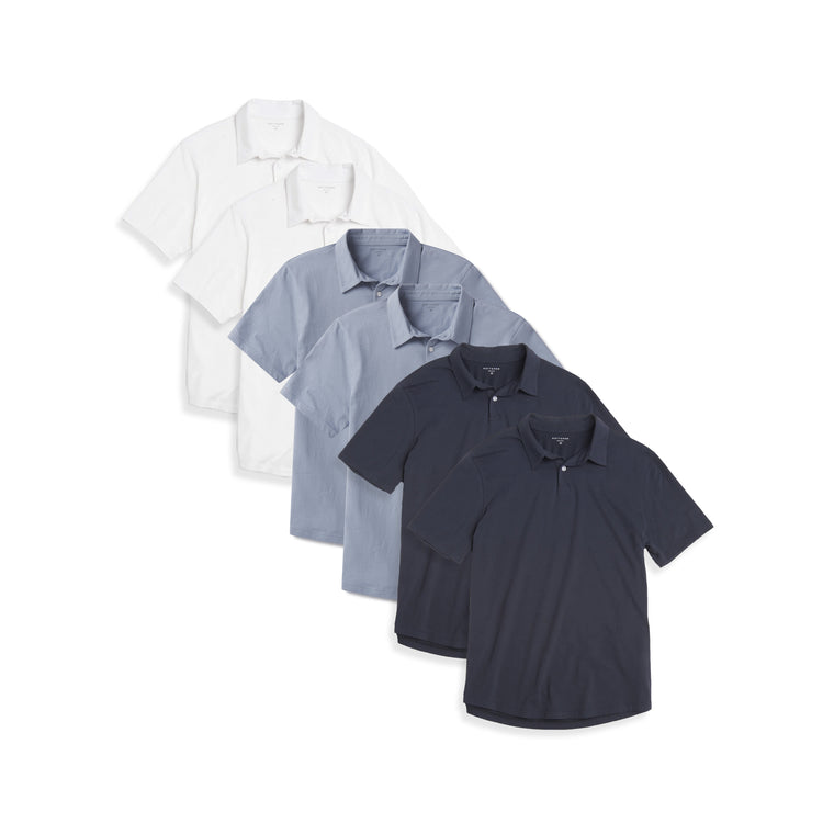 Men wearing White/California Blue/Navy Jersey Sueded Polo 6-Pack