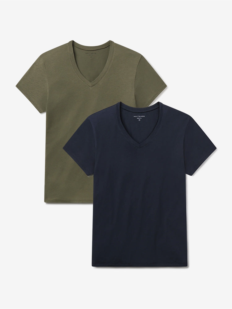 Women wearing Navy/Military Green Relaxed V-Neck Marcy Tee 2-Pack