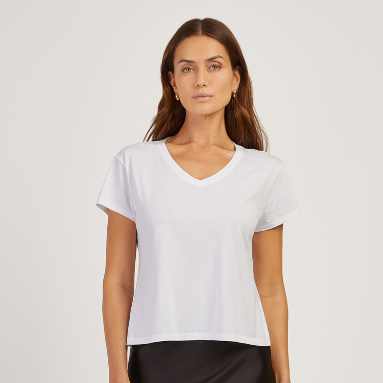 Women wearing White Everyday Cotton Relaxed V-Neck Tee