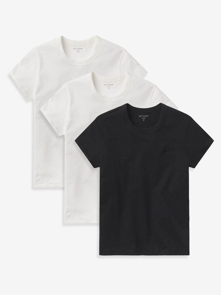 Women wearing Bone/Bone/Black Classic Crew Slub 3-Pack