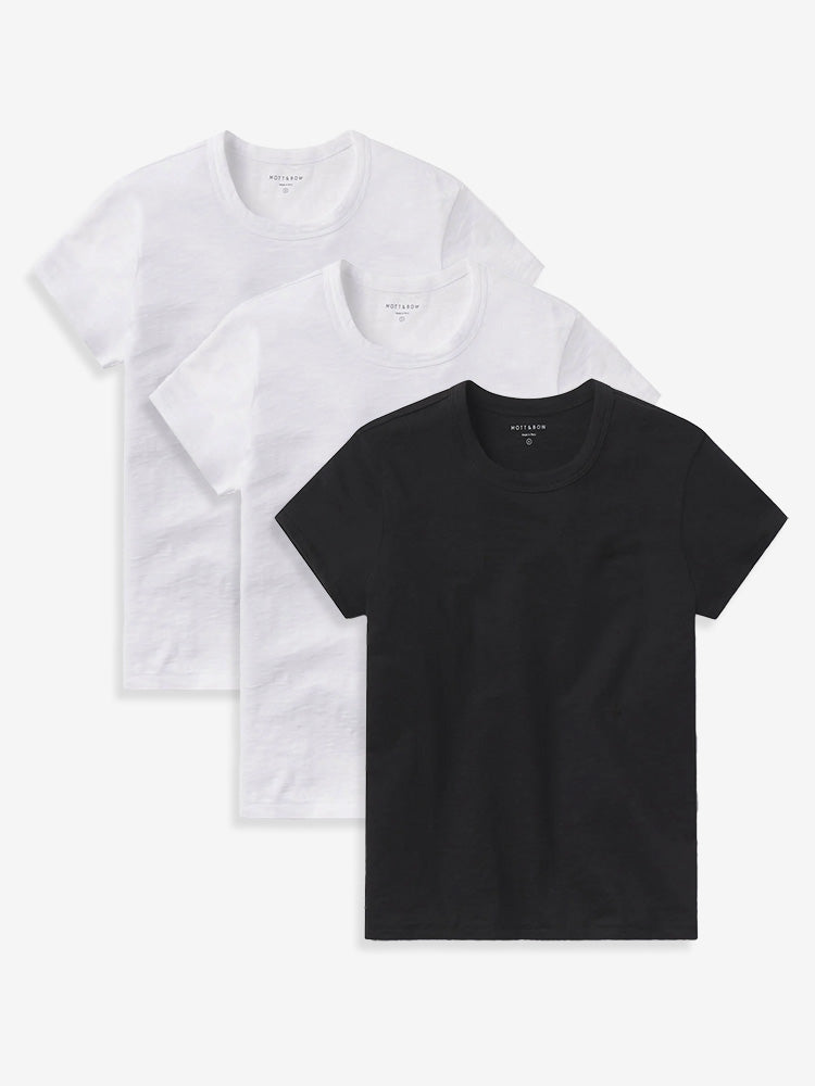 Women wearing White/White/Black Classic Crew Slub 3-Pack