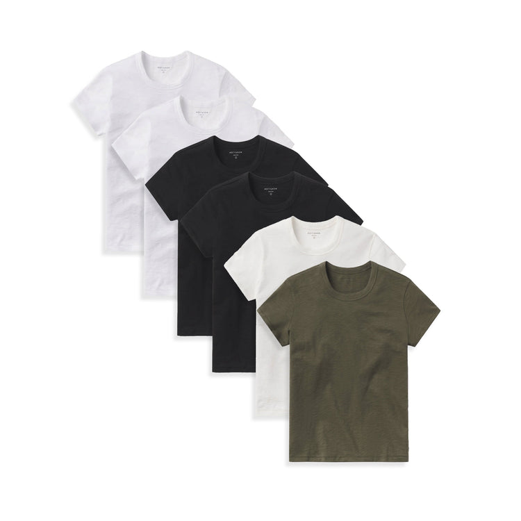 Women wearing White/White/Black/Black/Bone/Military Green Classic Crew Slub 6-Pack