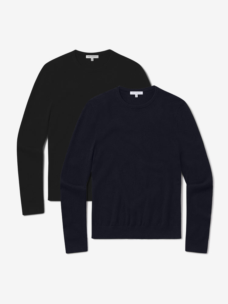 Men wearing Black/Navy Classic Cashmere Crew Bergen Sweater 2-Pack