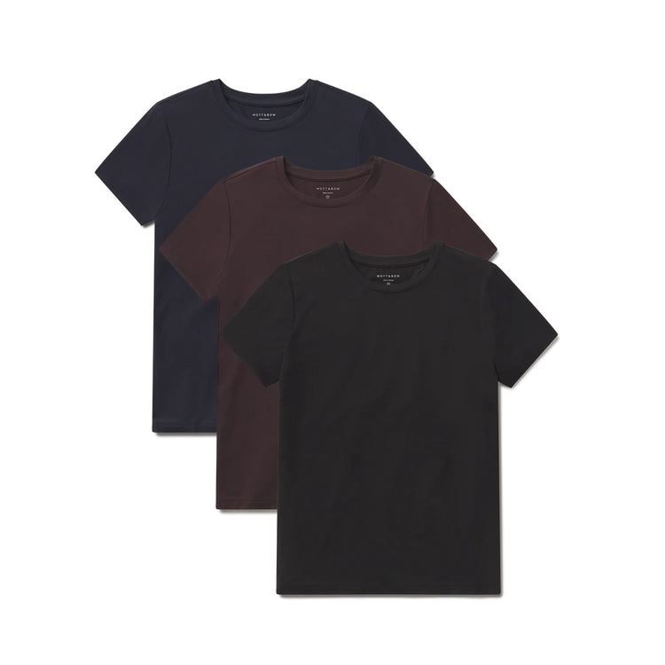 Women wearing Espresso/Black/Navy Second Skin Crew Tee 3-Pack