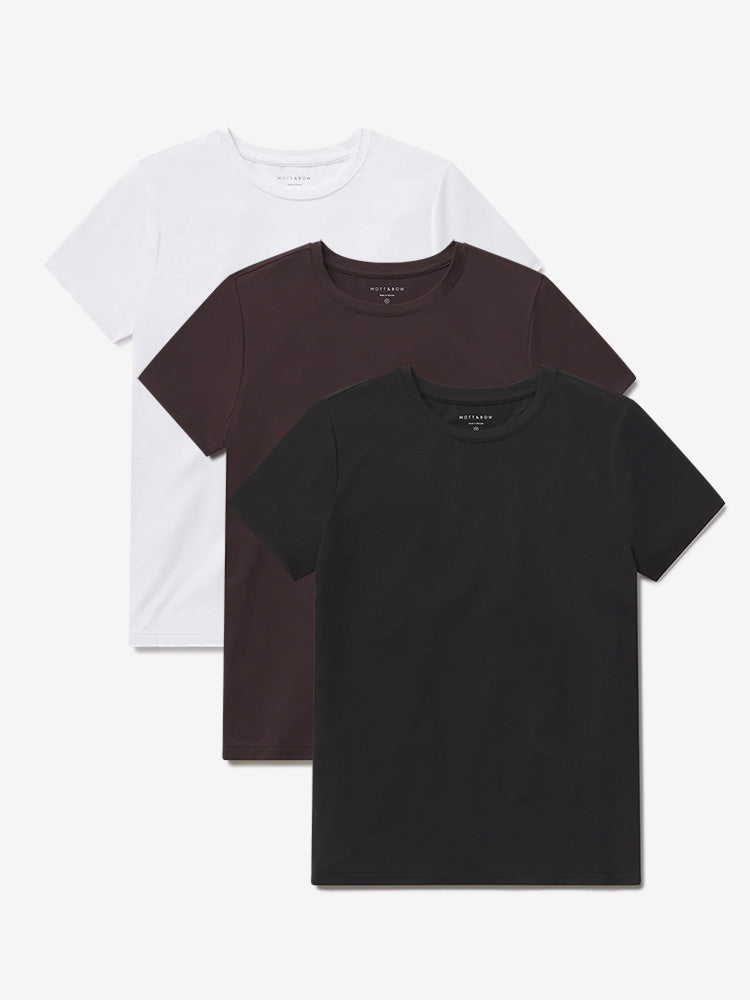 Women wearing White/Black/Espresso Second Skin Crew Tee 3-Pack