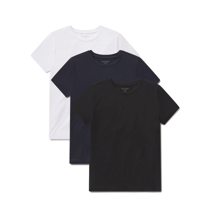 Women wearing White/Black/Navy Second Skin Crew Tee 3-Pack