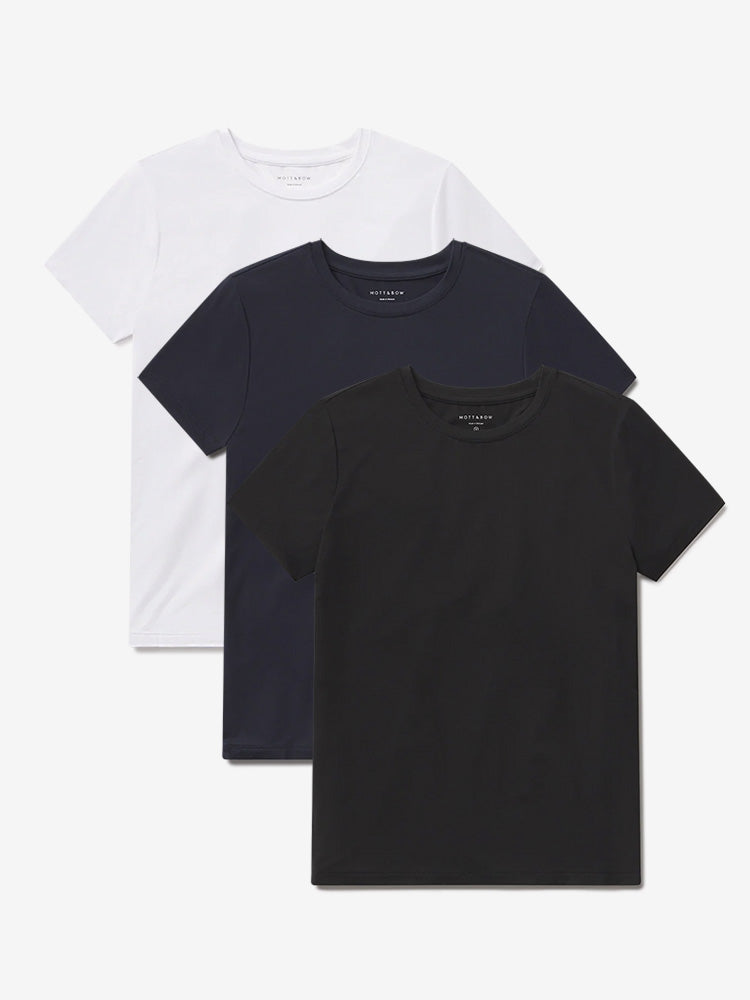 Women wearing White/Black/Navy Second Skin Crew Tee 3-Pack