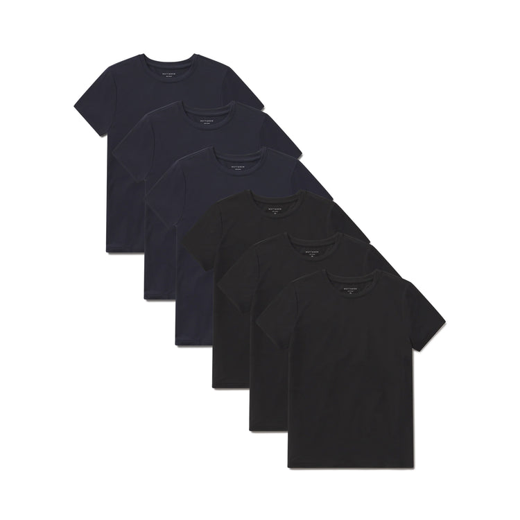 Women wearing Black/Navy Second Skin Crew Tee 6-Pack