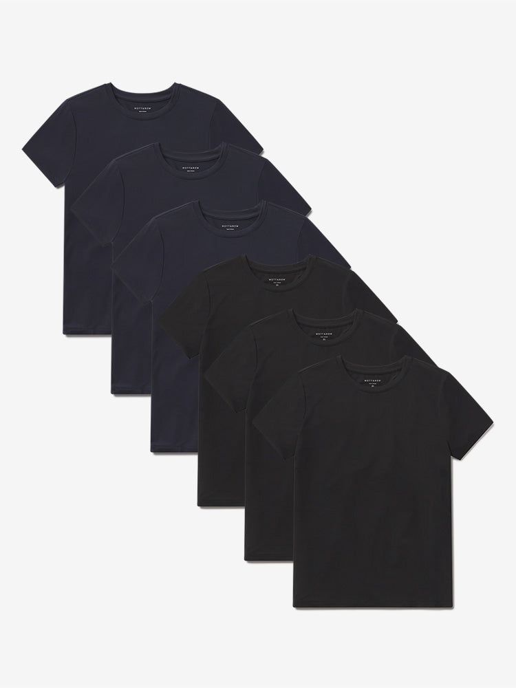 Women wearing Black/Navy Second Skin Crew Tee 6-Pack