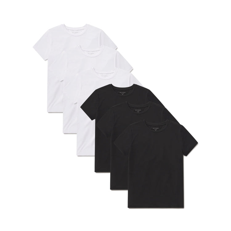 Women wearing Black/White Second Skin Crew Tee 6-Pack