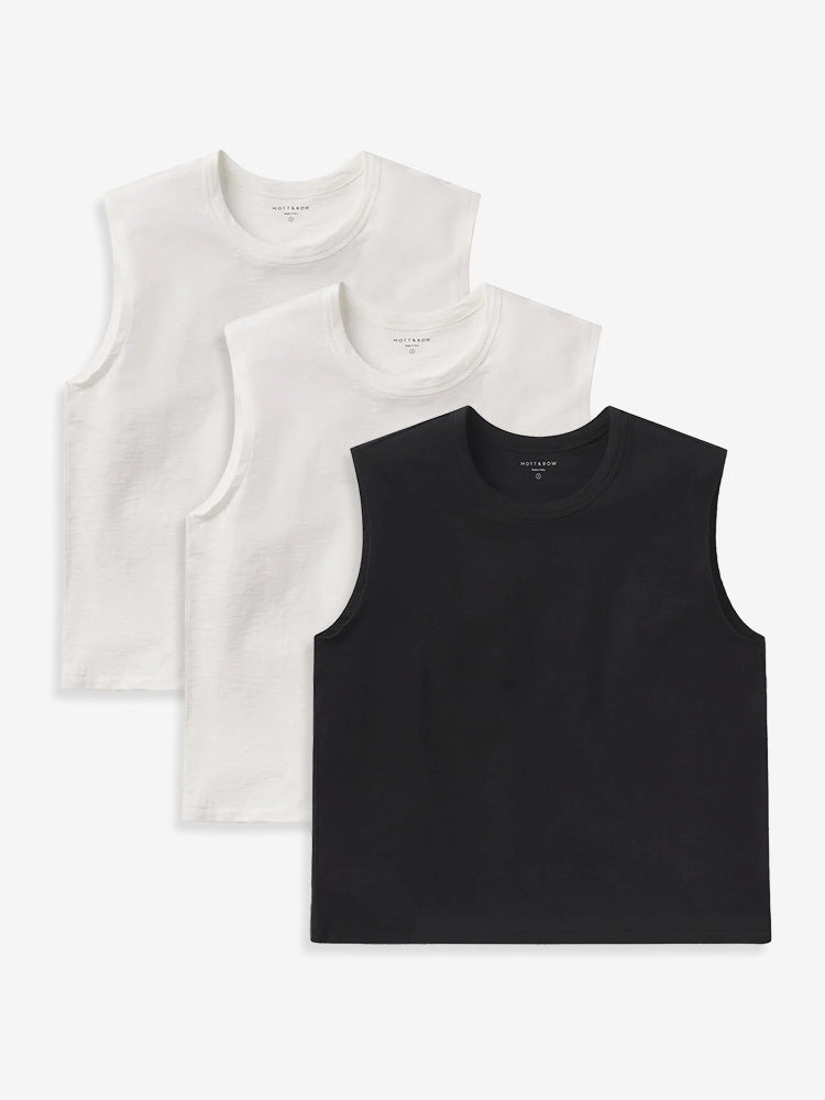 Women wearing Bone/Bone/Black Relaxed Slub Tank 3-Pack