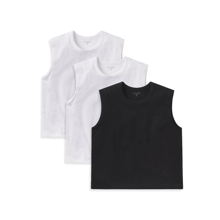 Women wearing White/White/Black Relaxed Slub Tank 3-Pack