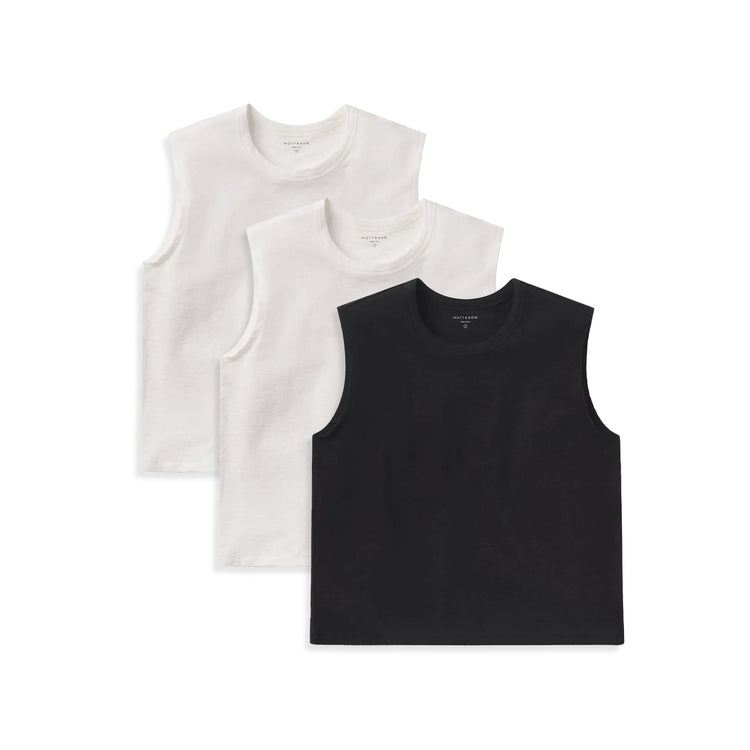 Women wearing Bone/Bone/Black Relaxed Slub Tank 3-Pack