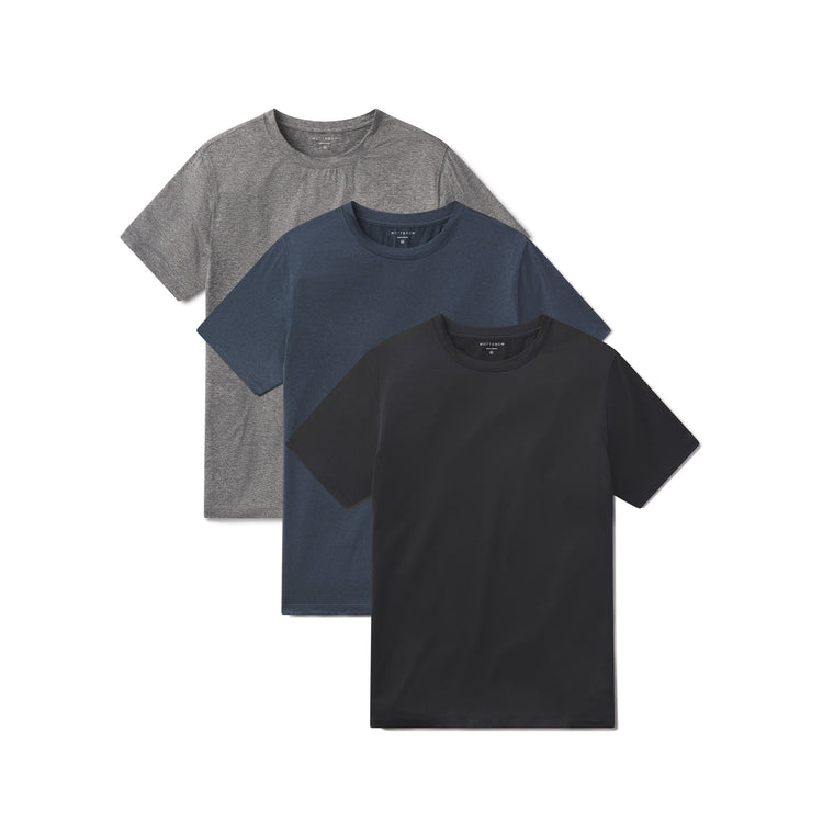 wearing Heather Gray/Black Heather/Teal Heather Tech Tee 3-Pack