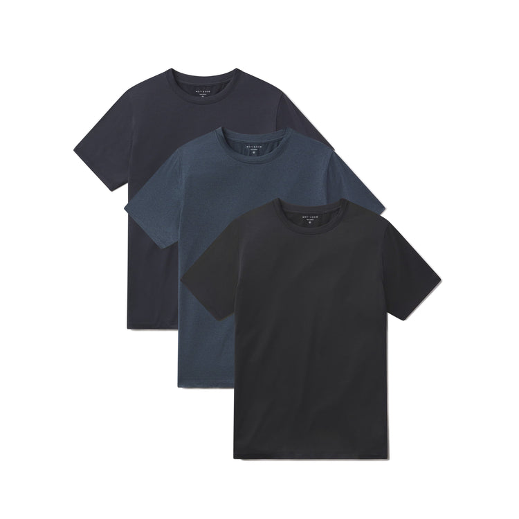 wearing Teal Heather/Navy Heather/Black Heather Tech Tee 3-Pack