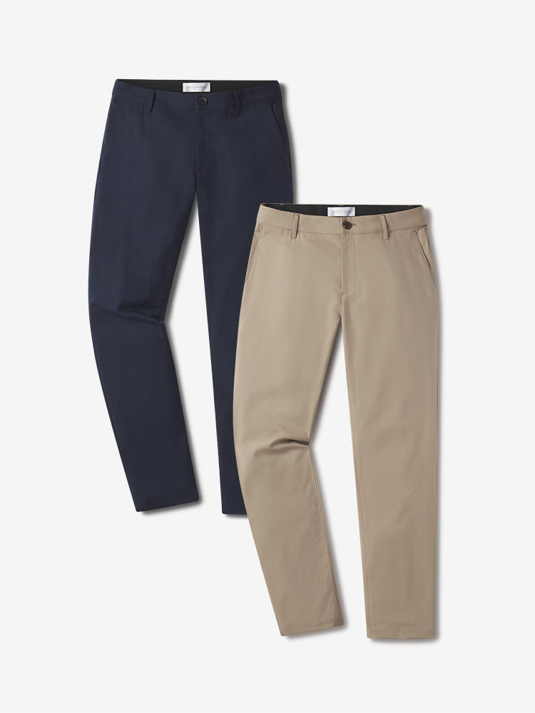 wearing Navy/Khaki Slim Tech Pants 2-Pack