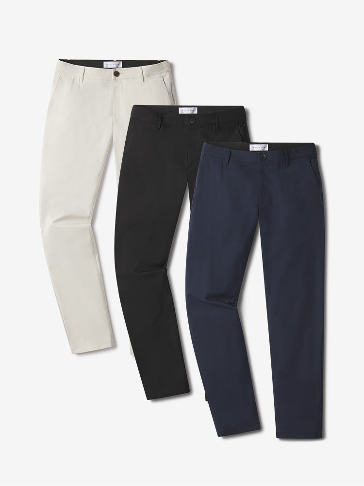 wearing Navy/Black/Stone Slim Tech Pants 3-Pack