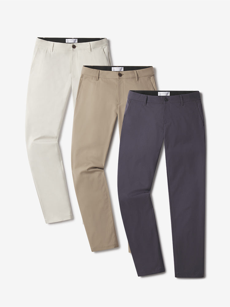 wearing Stone/Khaki/Granite Slim Tech Pants 3-Pack