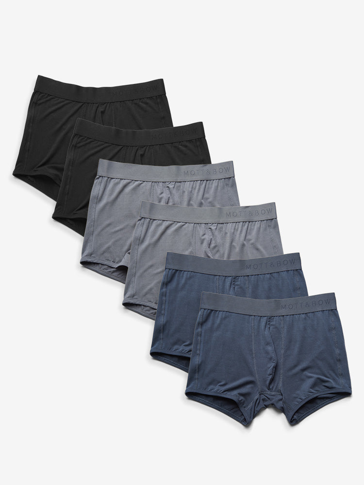 Men wearing Black/Steel Gray/Gray Trunks 6-Pack