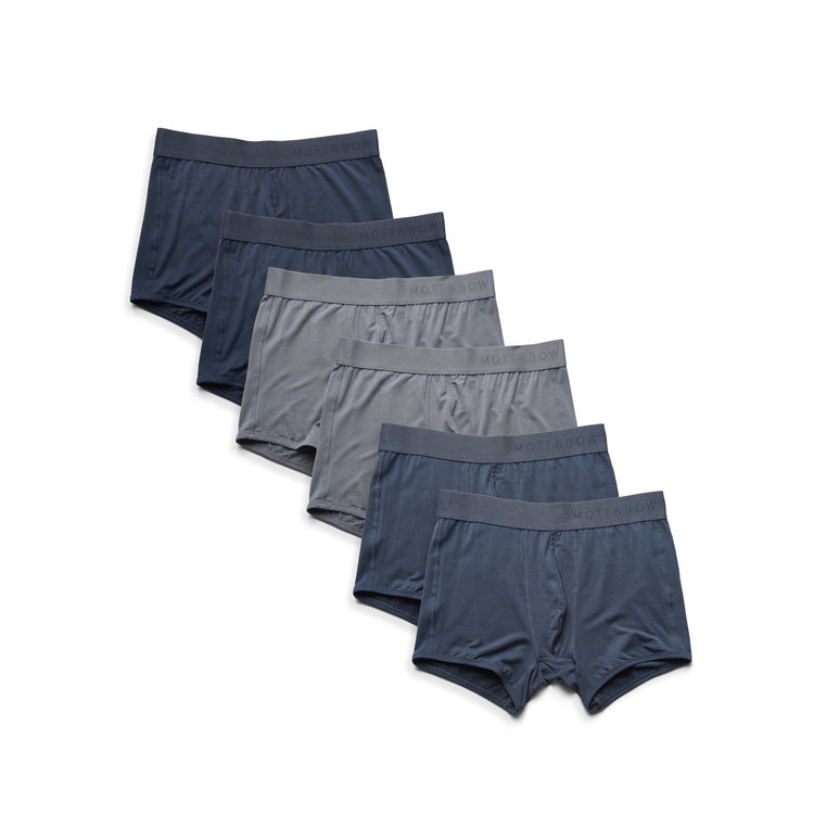 Men wearing Navy/Steel Gray/Gray Trunks 6-Pack