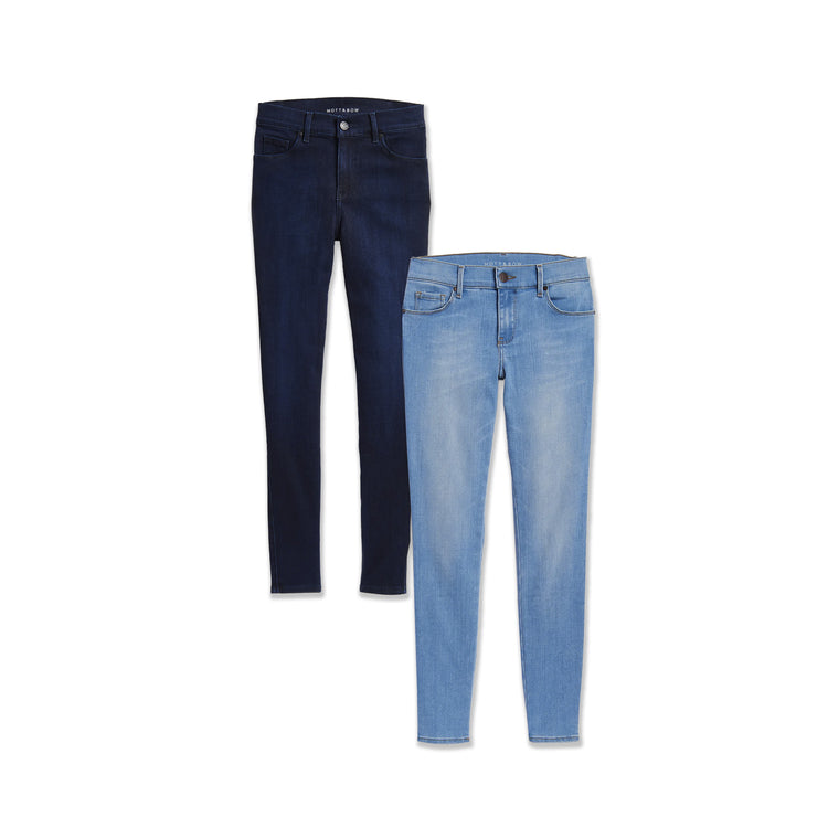 Women wearing Light Blue/Medium Dark Blue Jane High Rise Skinny 2-Pack
