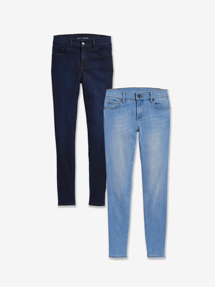 Women wearing Light Blue/Medium Dark Blue Jane High Rise Skinny 2-Pack