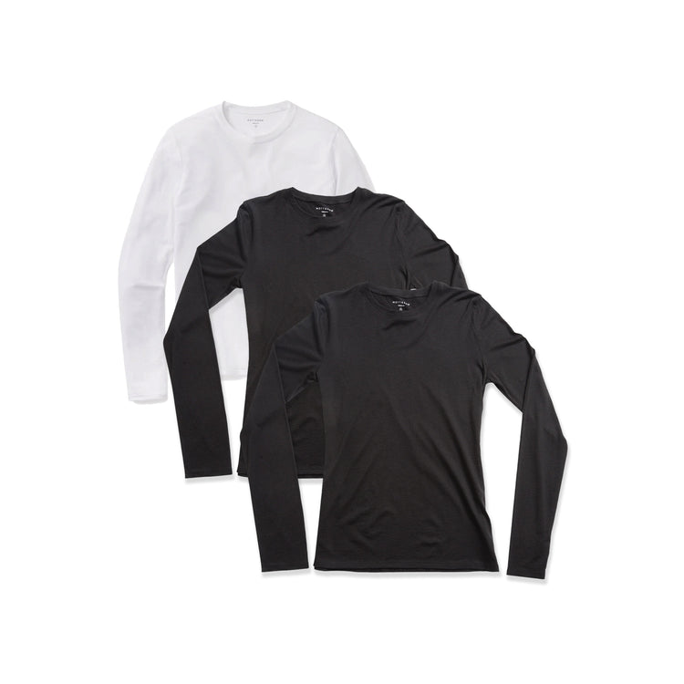 Women wearing 1 blanc/2 noirs Long Sleeve Crew Tee Marcy 3-Pack