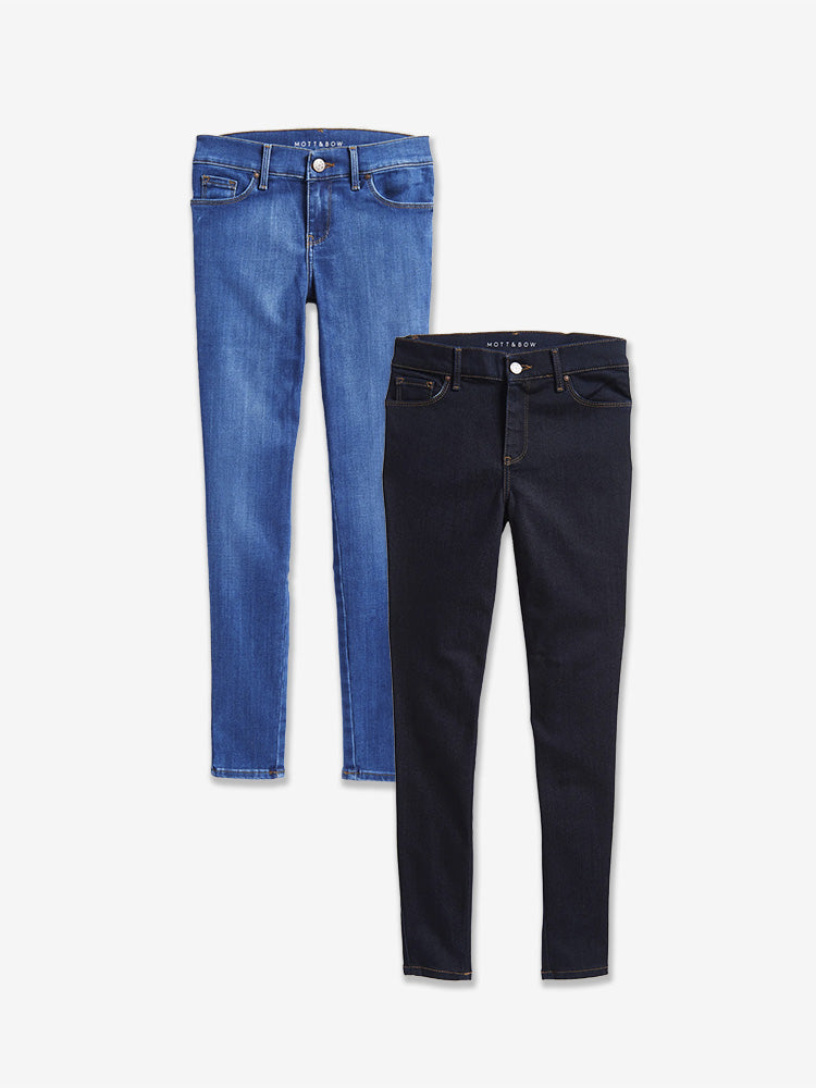 Women wearing Dark Blue/Medium Blue Jane Mid Rise Skinny 2-Pack