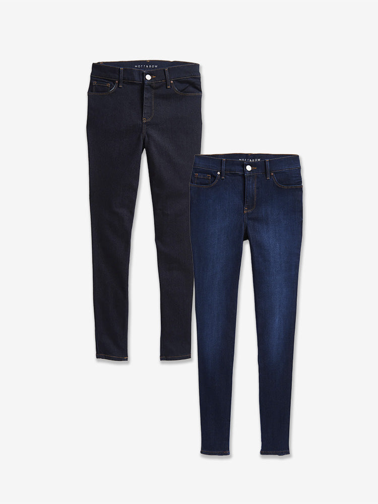 Women wearing Faded Medium/Dark Blue / Dark Blue Jane Mid Rise Skinny 2-Pack