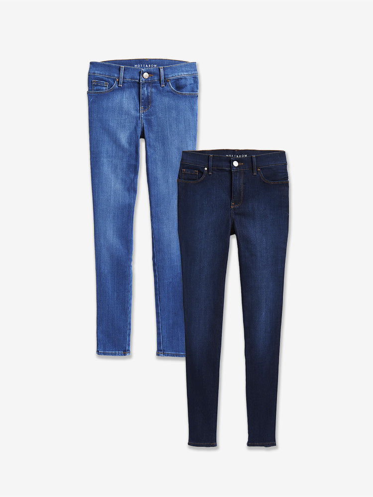 Women wearing Medium Blue/ Medium/Dark Blue Mid Rise Skinny Jane 2-Pack