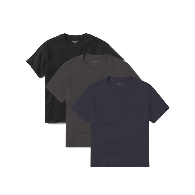 Women wearing Black/Dark Gray/Navy Everyday Cotton Crew Tee 3-Pack